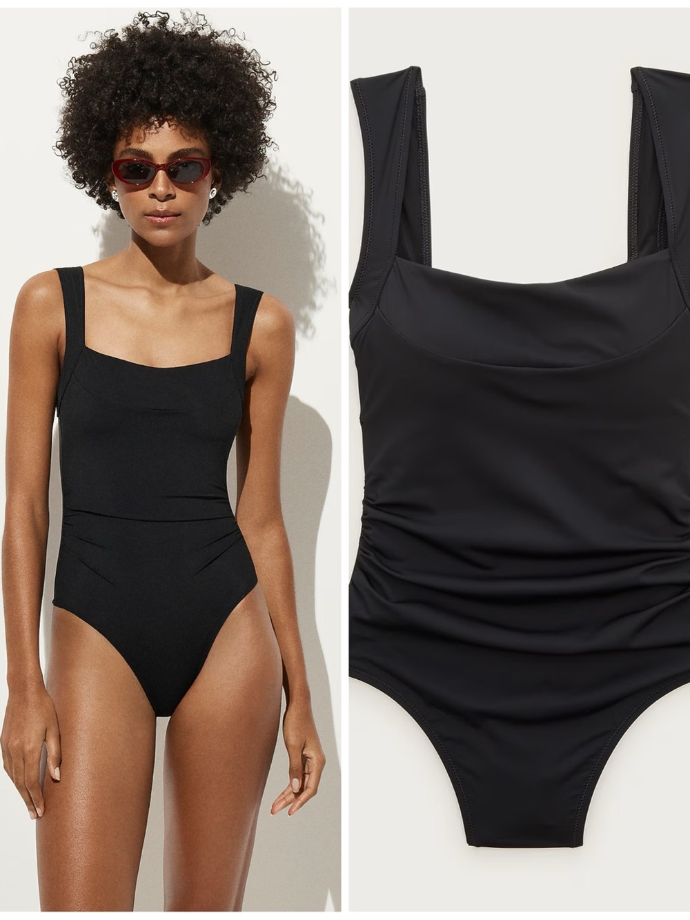 NWT J.Crew Nia Ruched Squareneck One-Piece Swimsuit Black Size 12 CS329